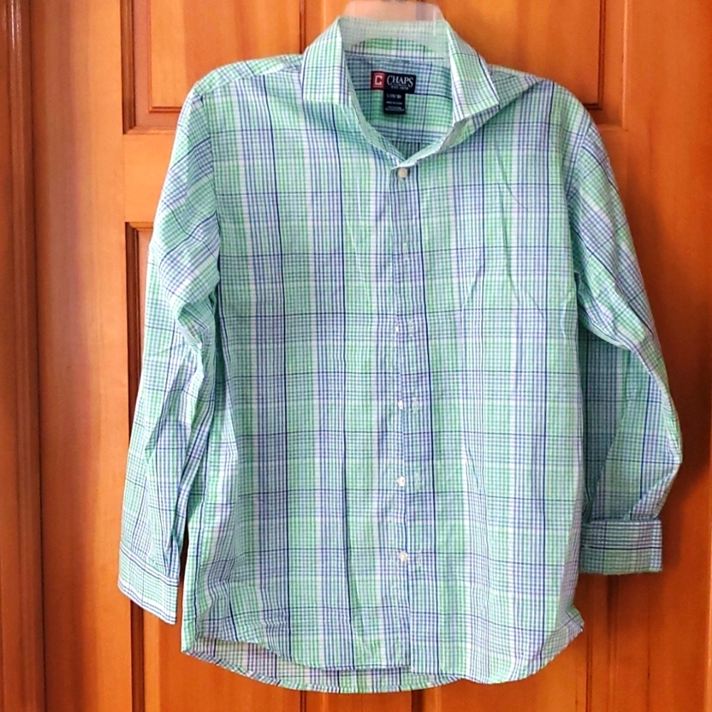 Chaps Boys Green Plaid Long Sleeve Buttondown Shirt in Eno Med Green Size 14-16